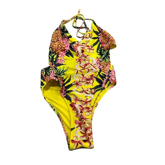 Zara Other - Zara Yellow Tropical Deep V One Piece Swimsuit - Size Small